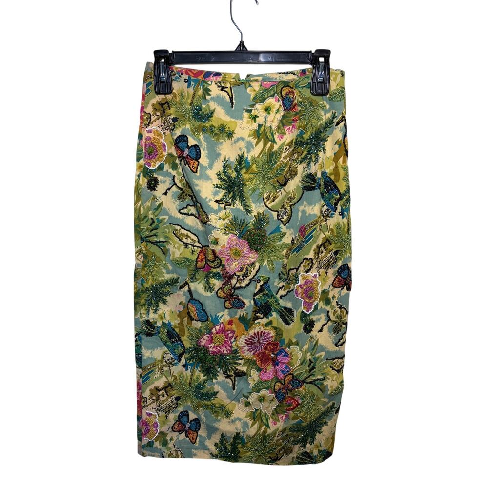 Vintage 90s Y2K Dolce Apparel Beaded Tropical Butterfly Pencil Skirt PS